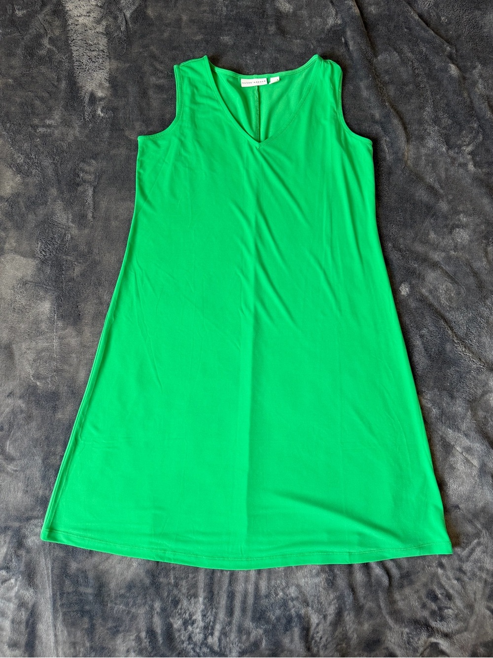 Susan Graver Women’s Sleeveless V-Neck Dress Green Size SP Small Petite.